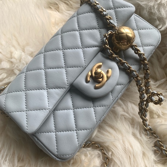 Authentic CHANEL Grey Lambskin Mini Rectangular Pearl Crush Flap Bag - Picture 6 of 16